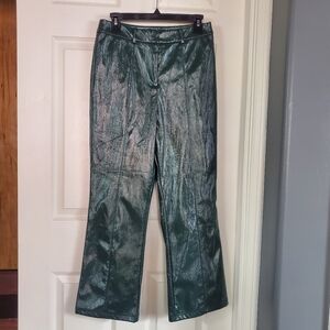 7 For All Mankind Women's Faux Leather Bootcut Ankle Pants Size XS Shiny Green